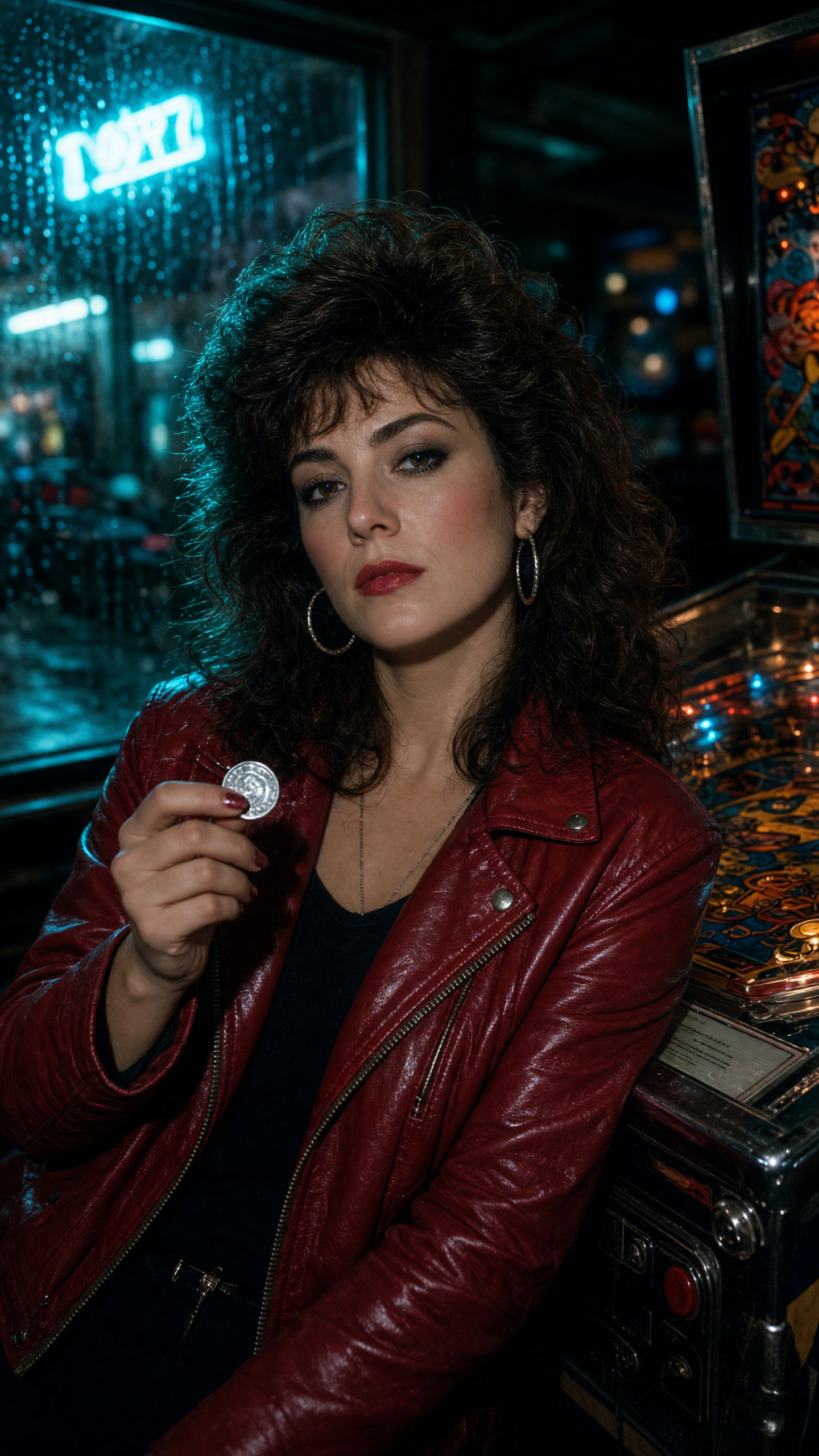 After-hours neon arcade portrait generated with Grok Imagine Image V2