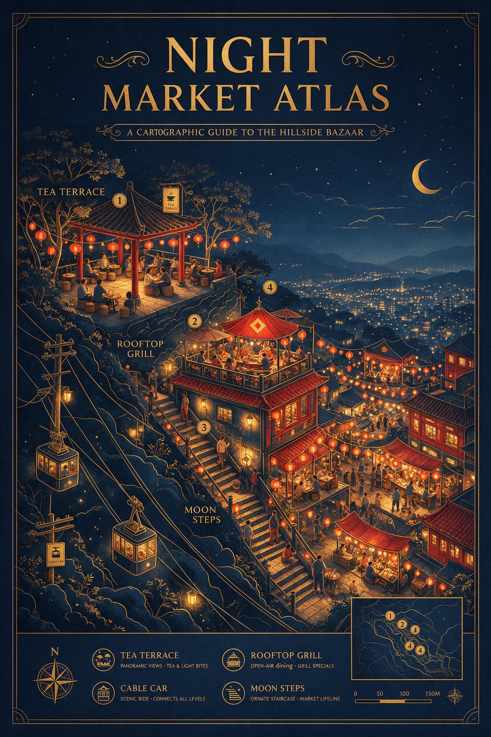 Hillside night bazaar travel atlas