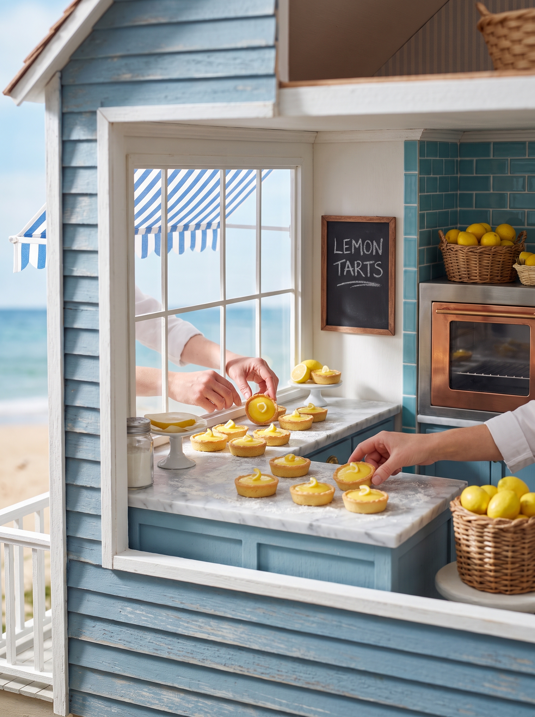 tiny seaside bakery dollhouse scene