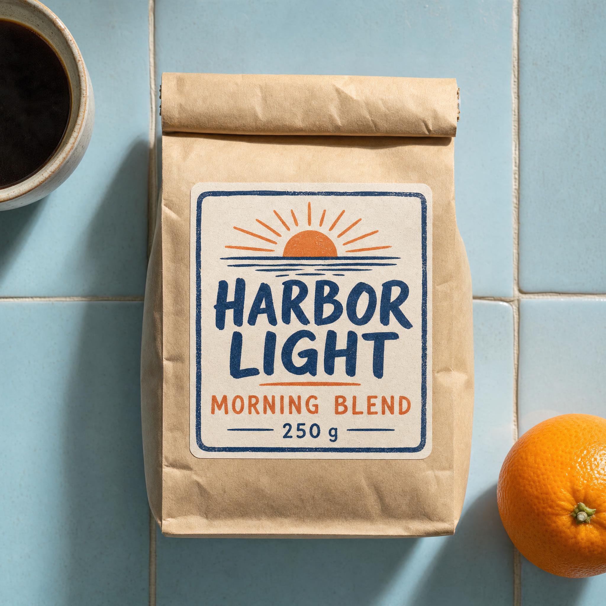 Square Harbor Light coffee bag packaging variation