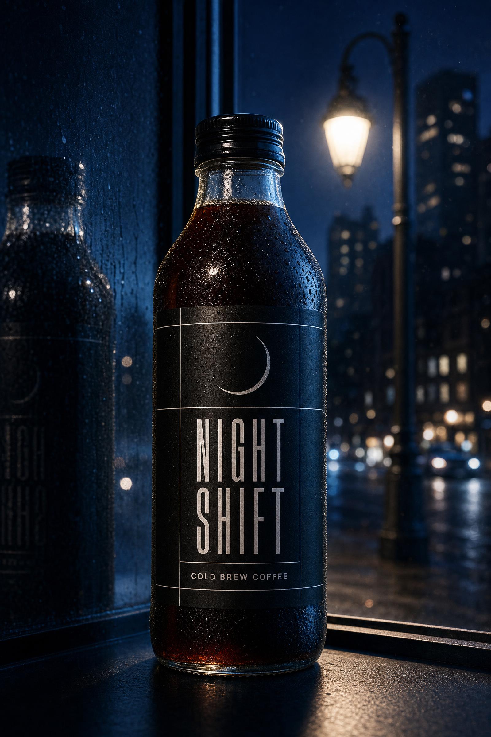 Vertical Night Shift cold brew bottle label variation