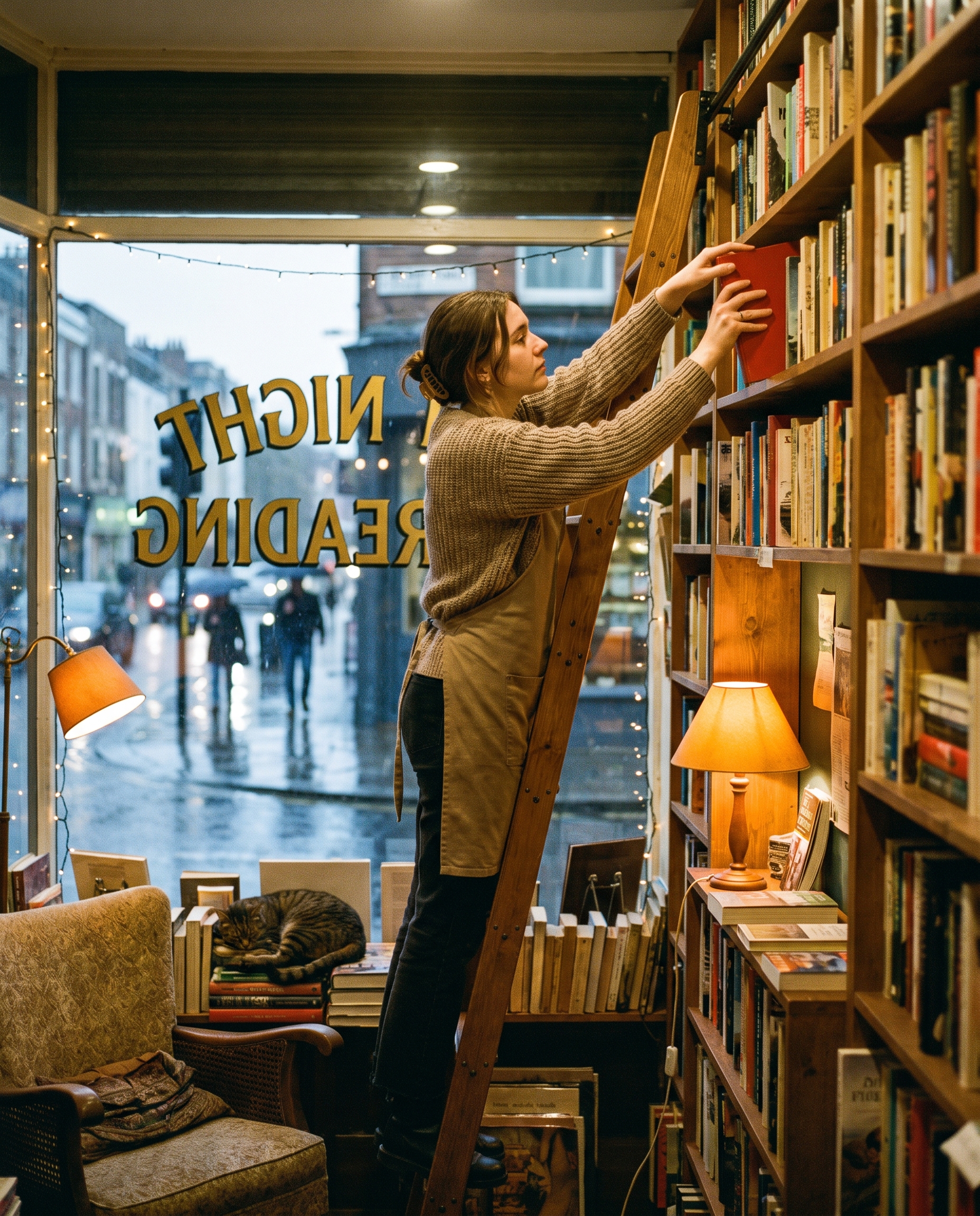 rainy bookshop nano banana