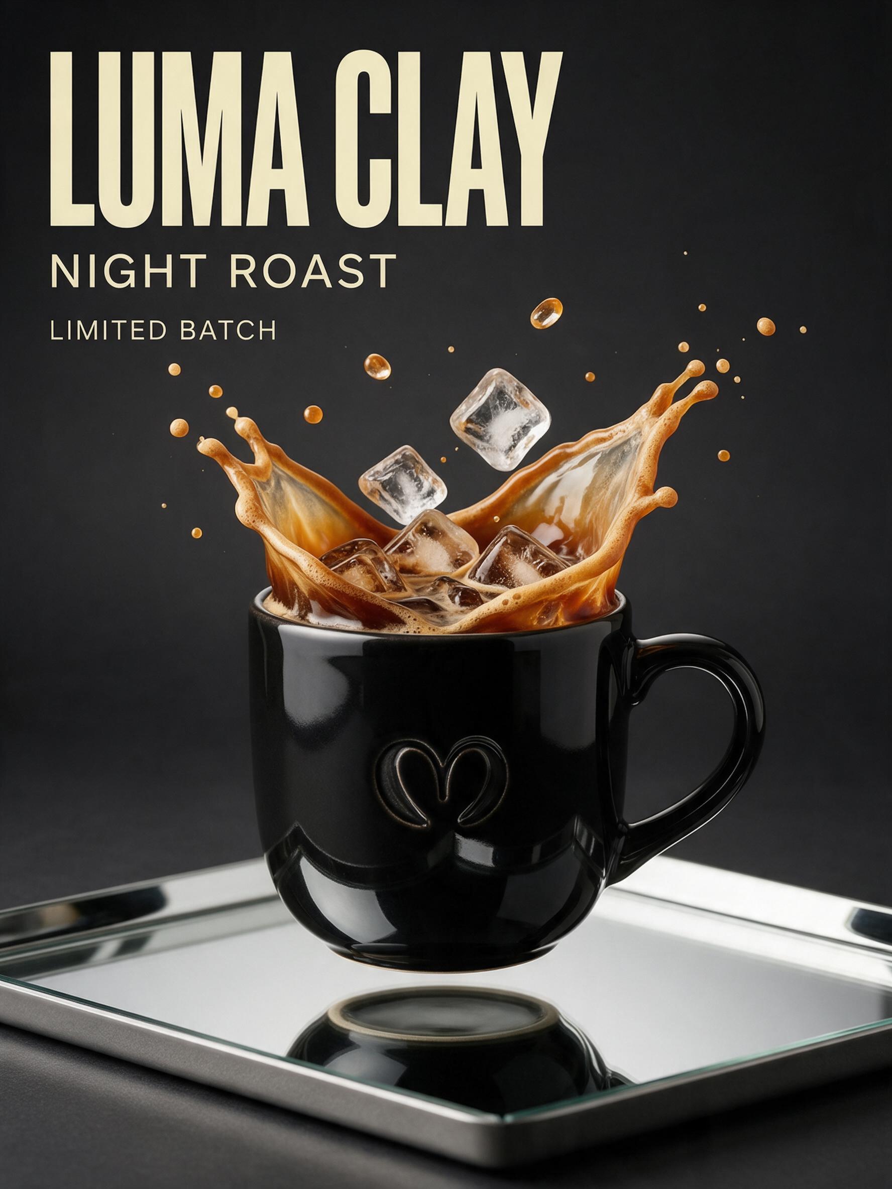 black porcelain coffee poster with iced latte