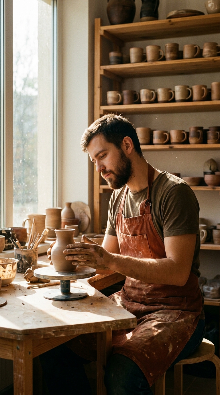 Sunlit Pottery Studio Happy Horse 1.1 prompt first frame