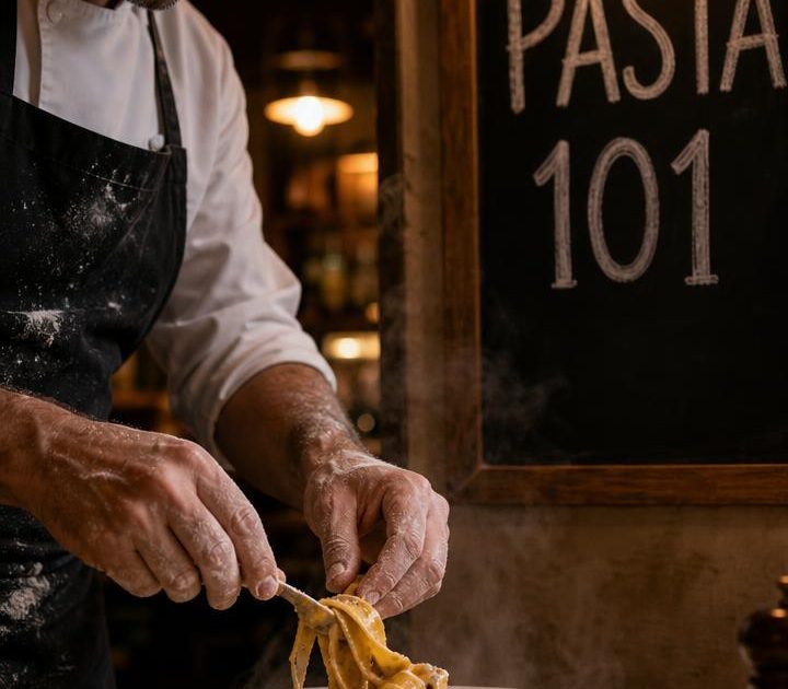 Chalkboard Pasta Lesson Sora 2 Prompt