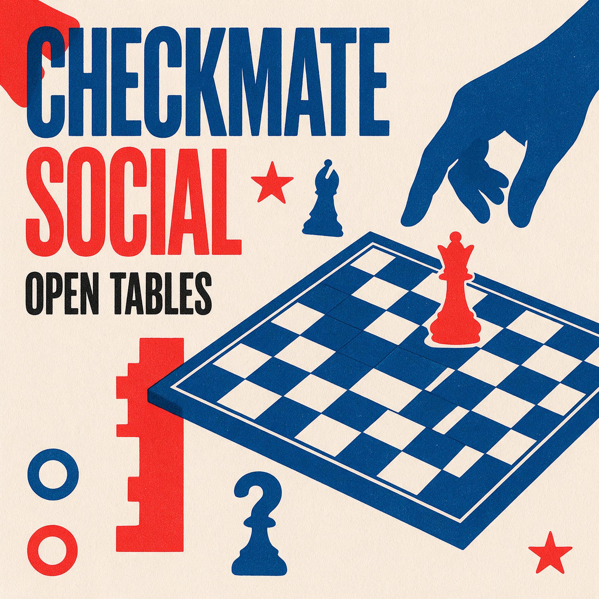 Square risograph chess club poster with readable lettering