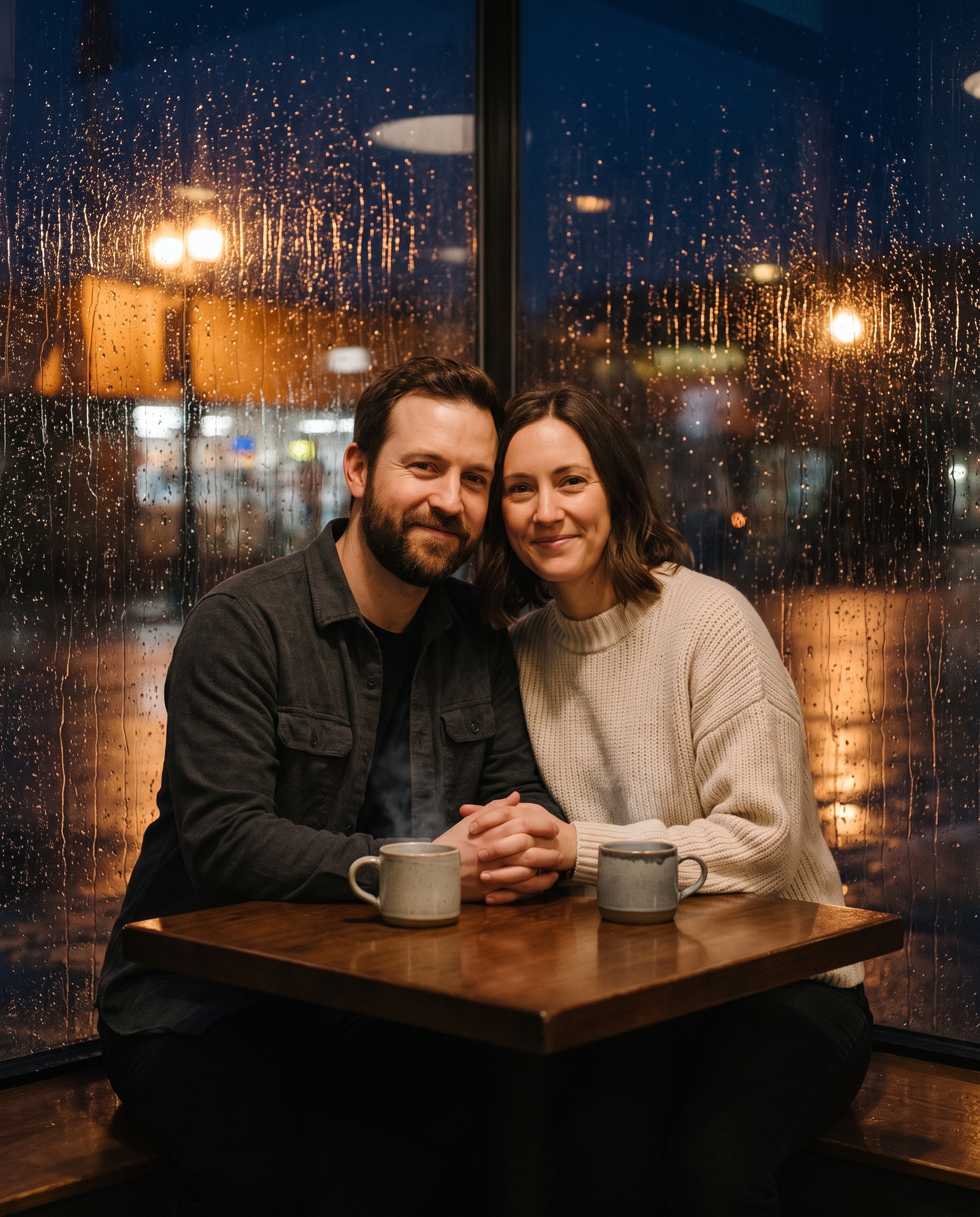 Rainy cafe couple variation