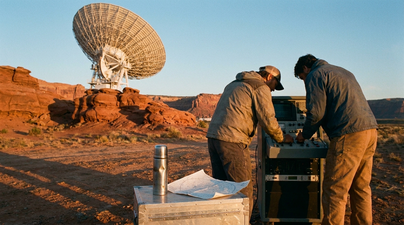 First frame of a radio telescope at a desert observatory