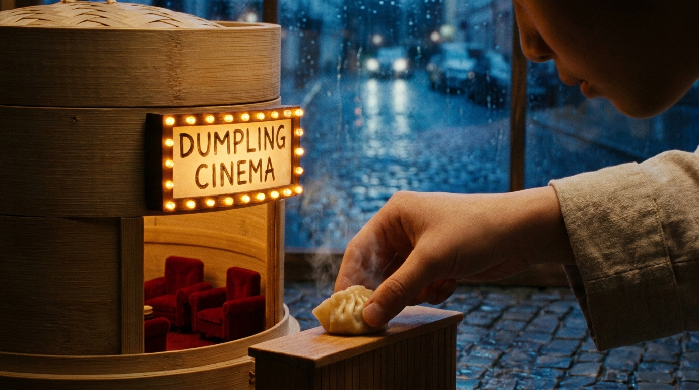 Tiny dumpling cinema first frame for the Tiny Dumpling Cinema Wan 2.7 prompt