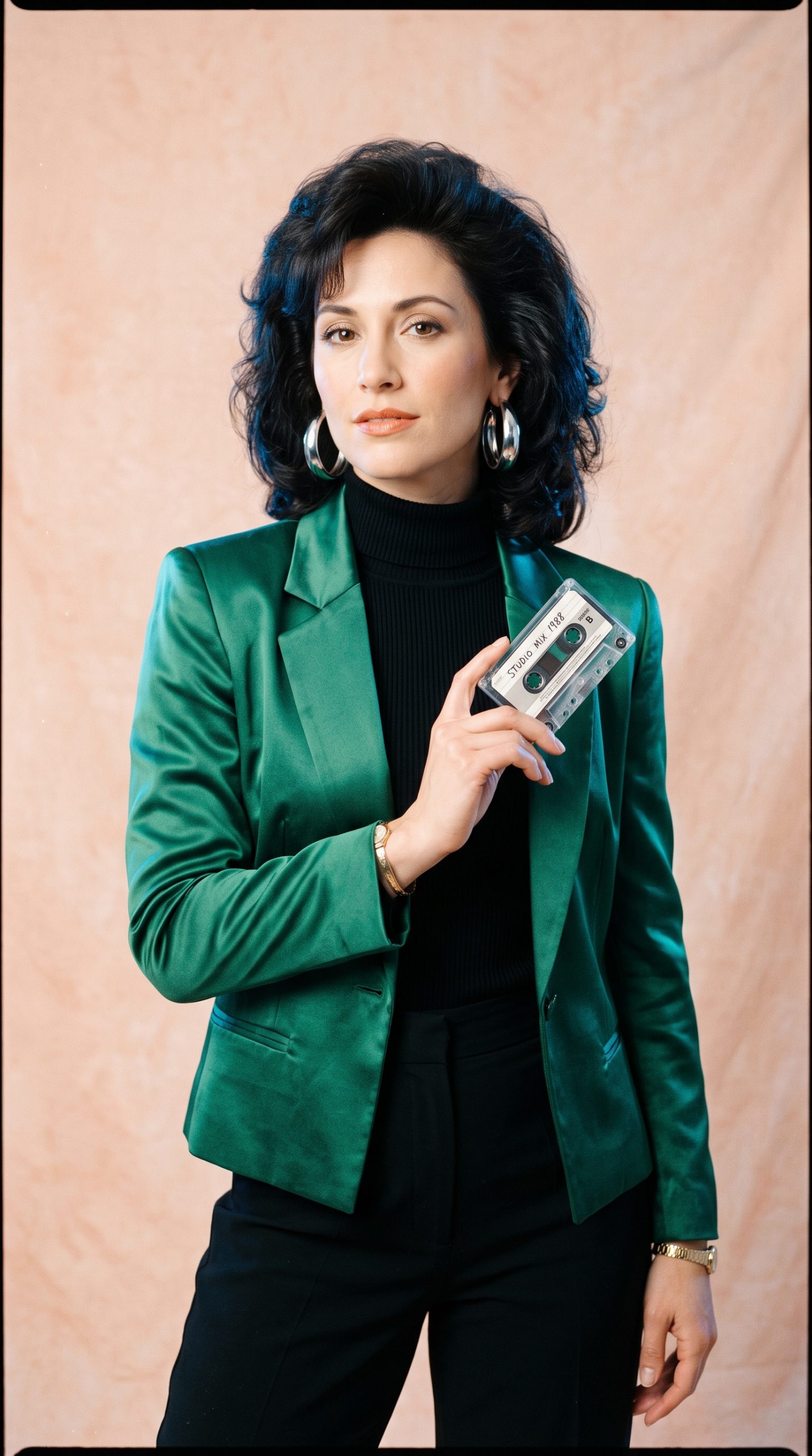 eighties dancer fashion editorial with cassette case