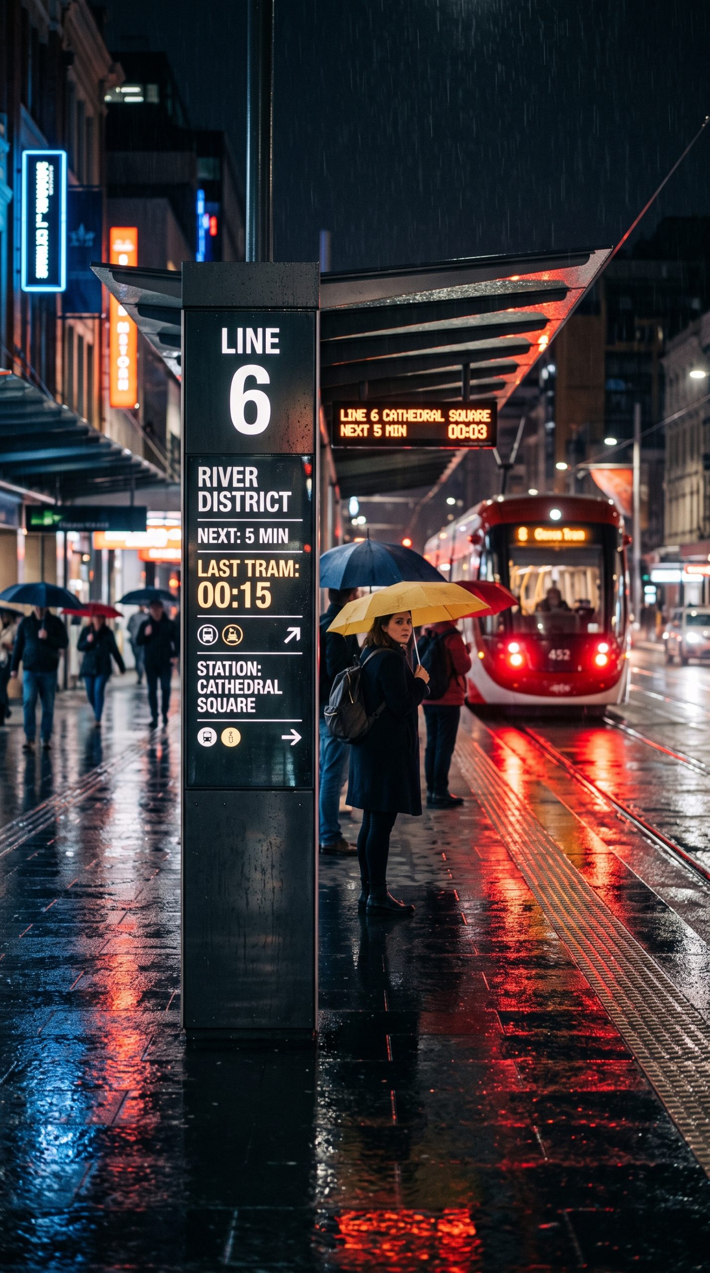 night tram wayfinding variation made with Nano Banana 2