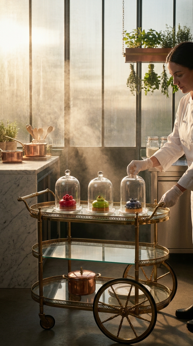 Glass Pastry Lab Kling 3.0 prompt poster frame with pastries under cloches