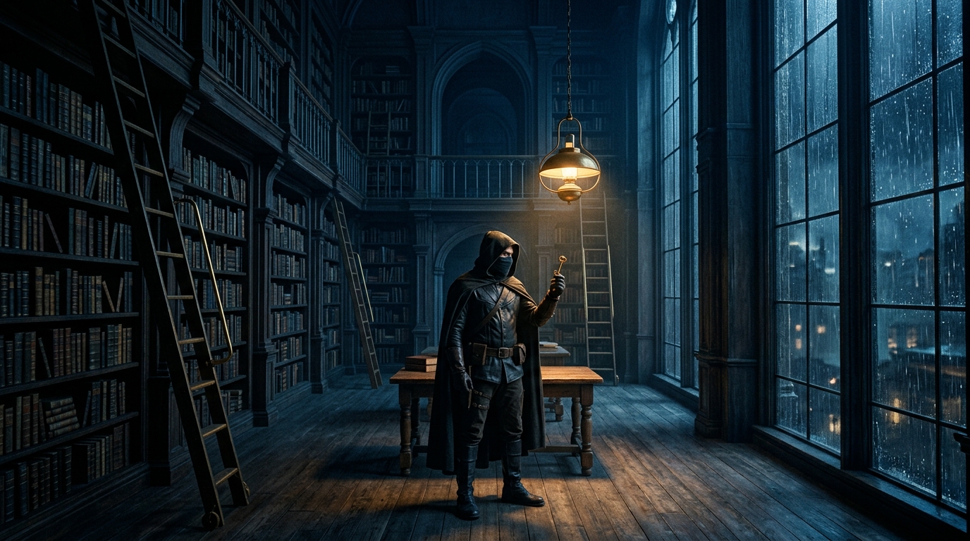 Midnight Library Heist Seedance 2.0 Prompt first frame with brass key