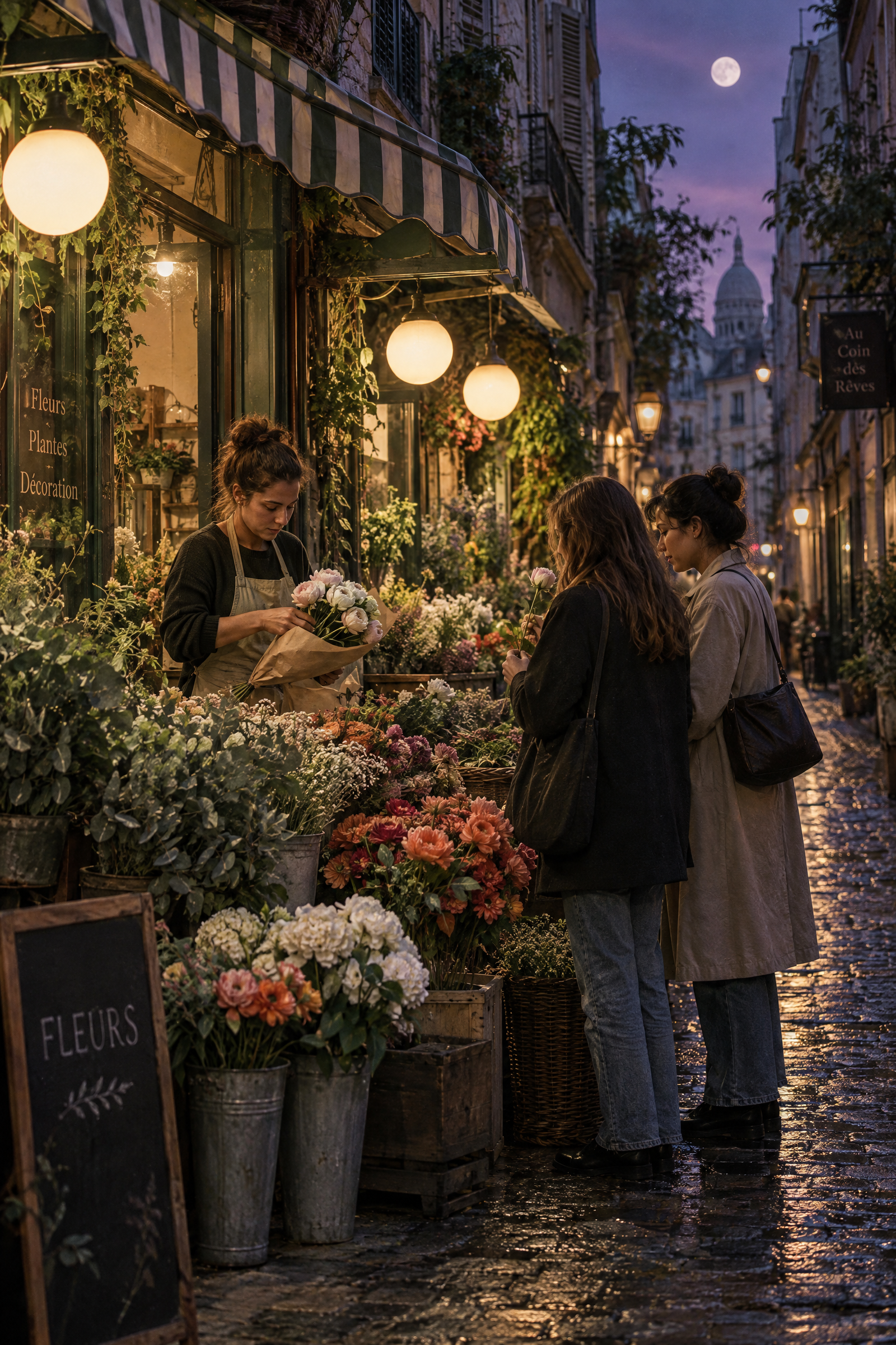 Moonlit Flower Market GPT Image 2.5 prompt with florist and peonies