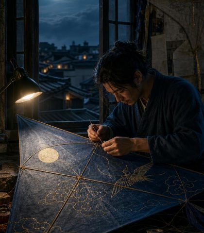 Moonlit Kite Repair Sora 2 Prompt
