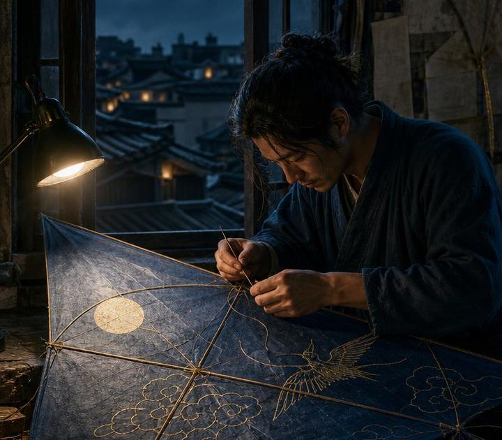 Moonlit Kite Repair Sora 2 Prompt