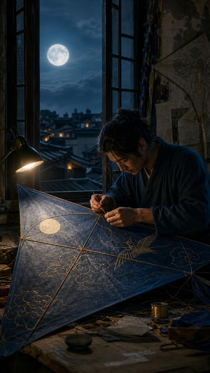 Moonlit Kite Repair Sora 2 Prompt poster frame
