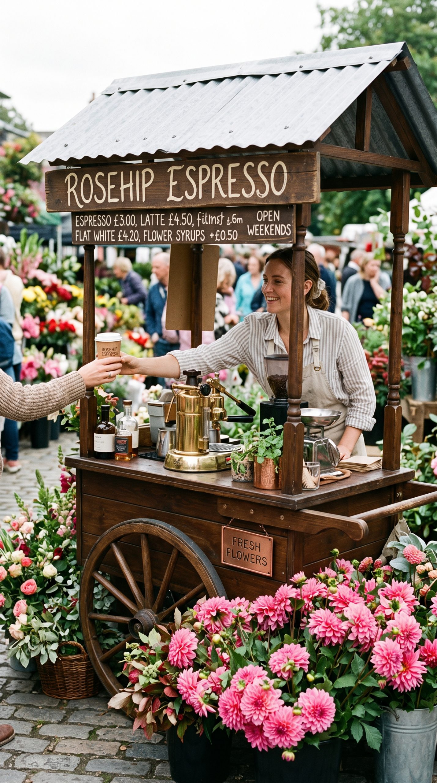 Flower market espresso cart generated with Nano Banana 2