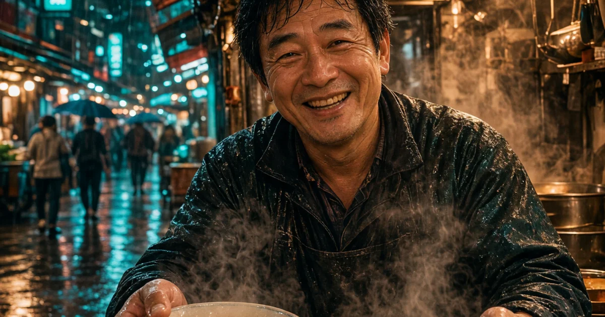Rainy Noodle Market Grok Imagine Image V2 Prompt