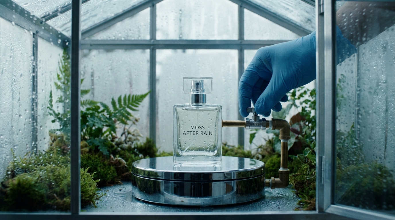 Glass perfume laboratory first frame for the Glass Perfume Lab Wan 2.7 prompt