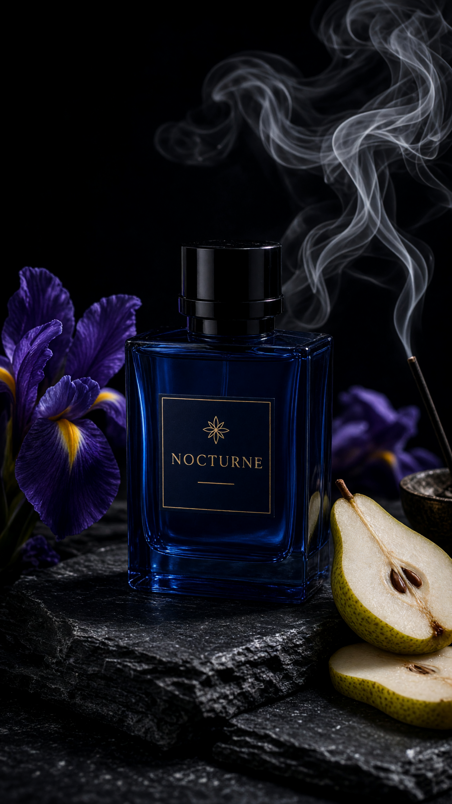 Cobalt perfume bottle still life generated with Grok Imagine Image V2