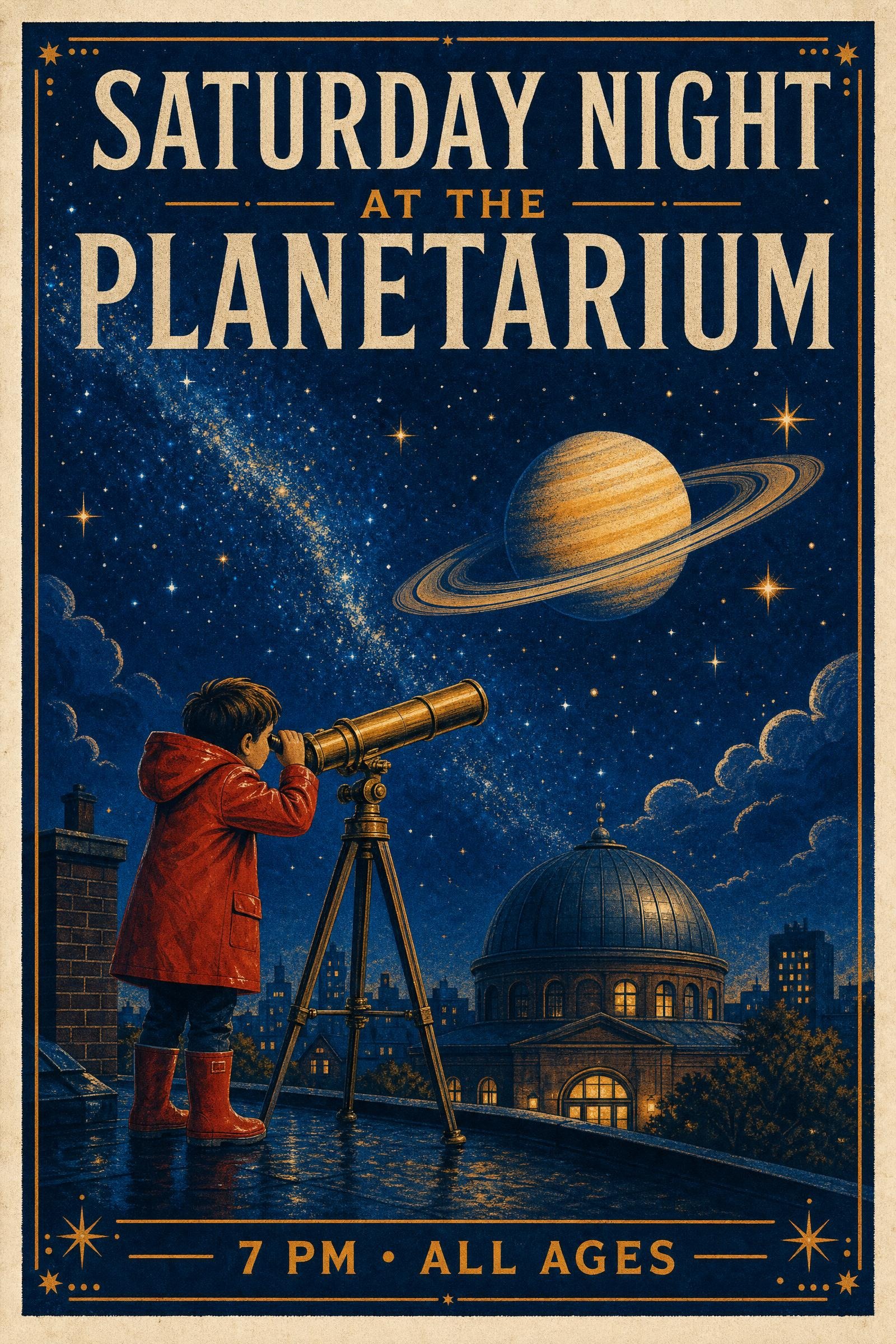 Planetarium poster GPT prompt with readable event headline