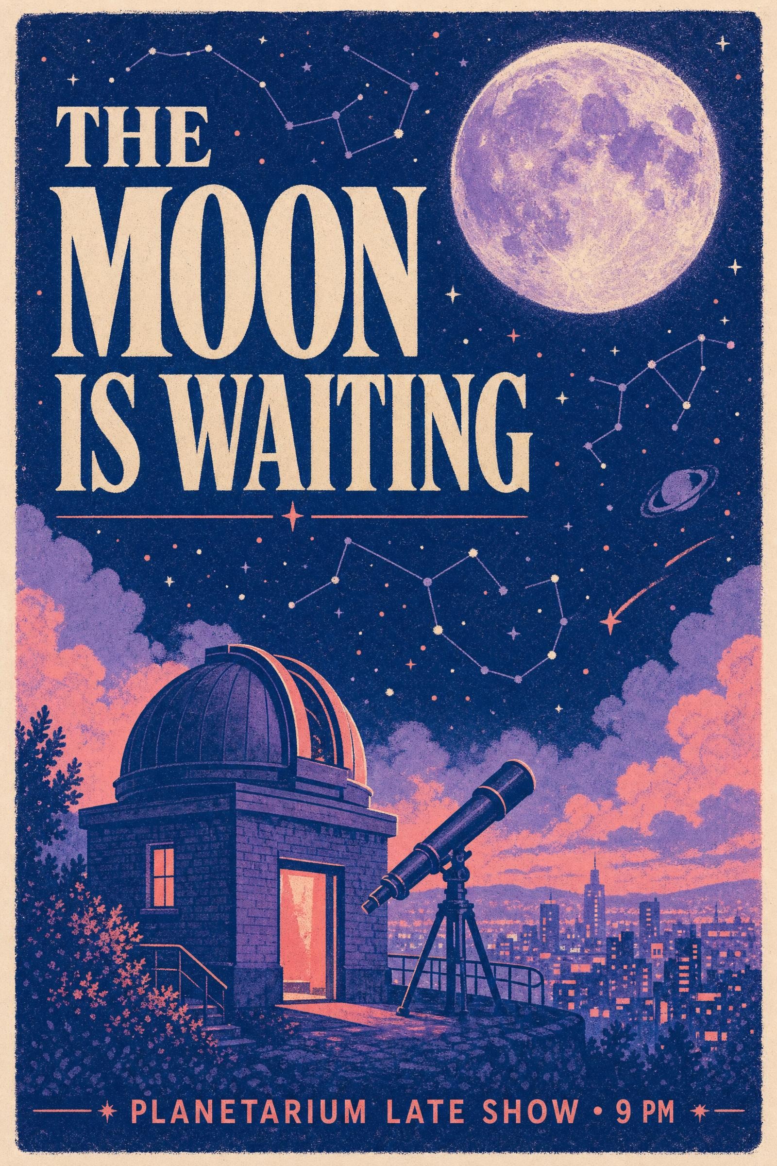 Risograph Moon Is Waiting planetarium poster