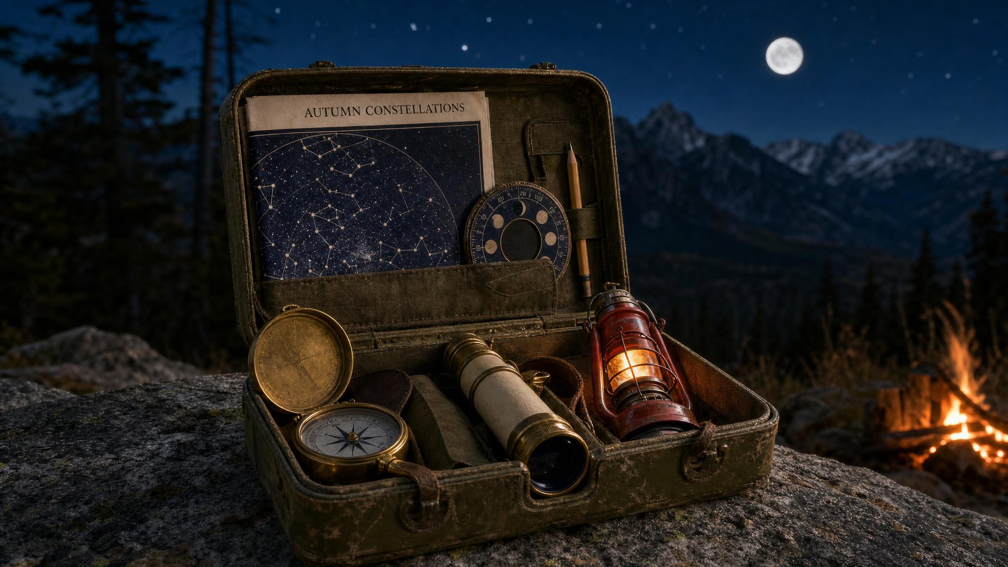 Pocket observatory field case on a mountain at night