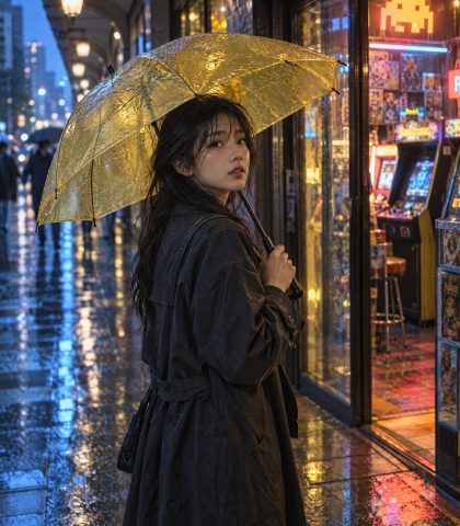 Rainy Arcade Portrait GPT Image 2.5 Prompt