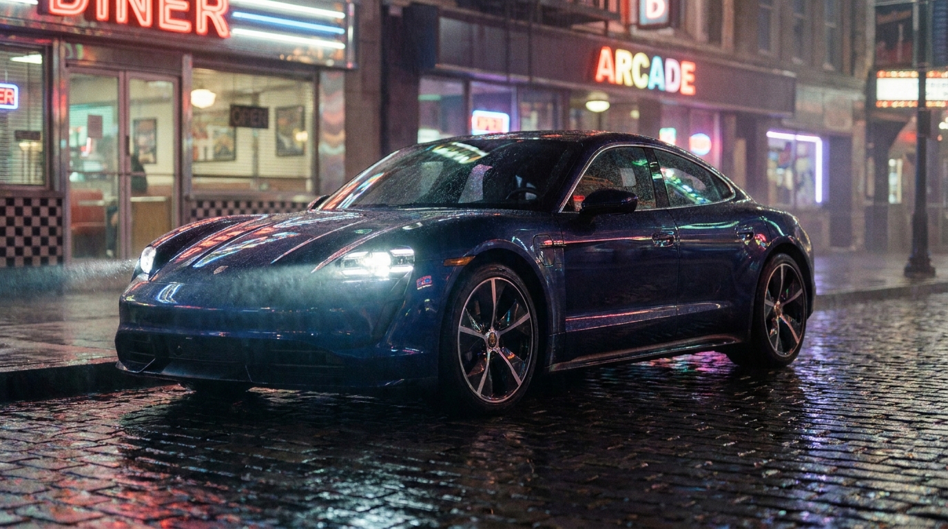 Car Robot Transformation Runway Gen 4.5 Prompt first-frame image showing a midnight-blue coupe