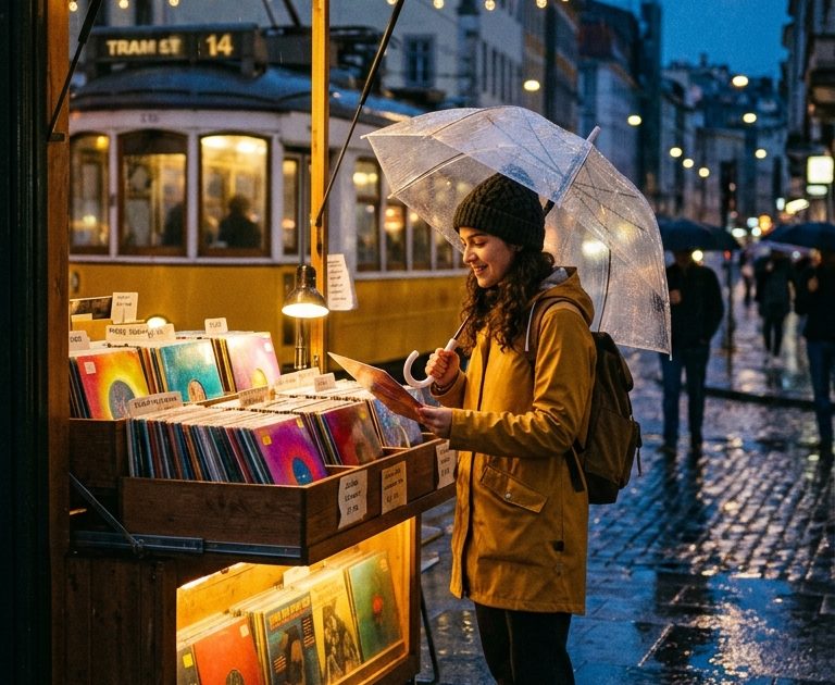Rainy Vinyl Kiosk Kling 3.0 Prompt