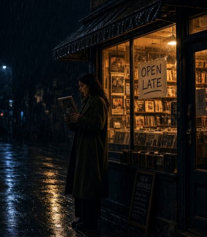 Rainy Record Shop Grok Imagine Video 1.5 Prompt