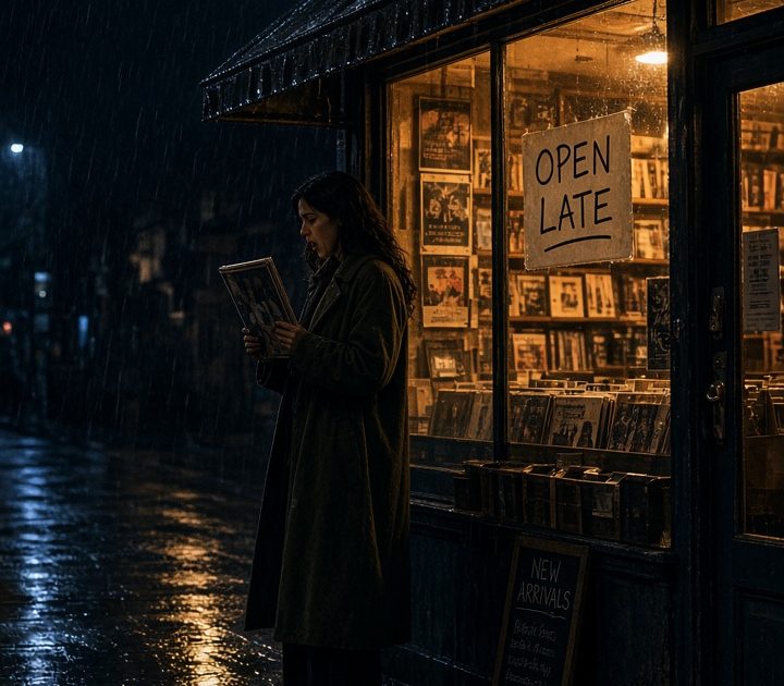 Rainy Record Shop Grok Imagine Video 1.5 Prompt