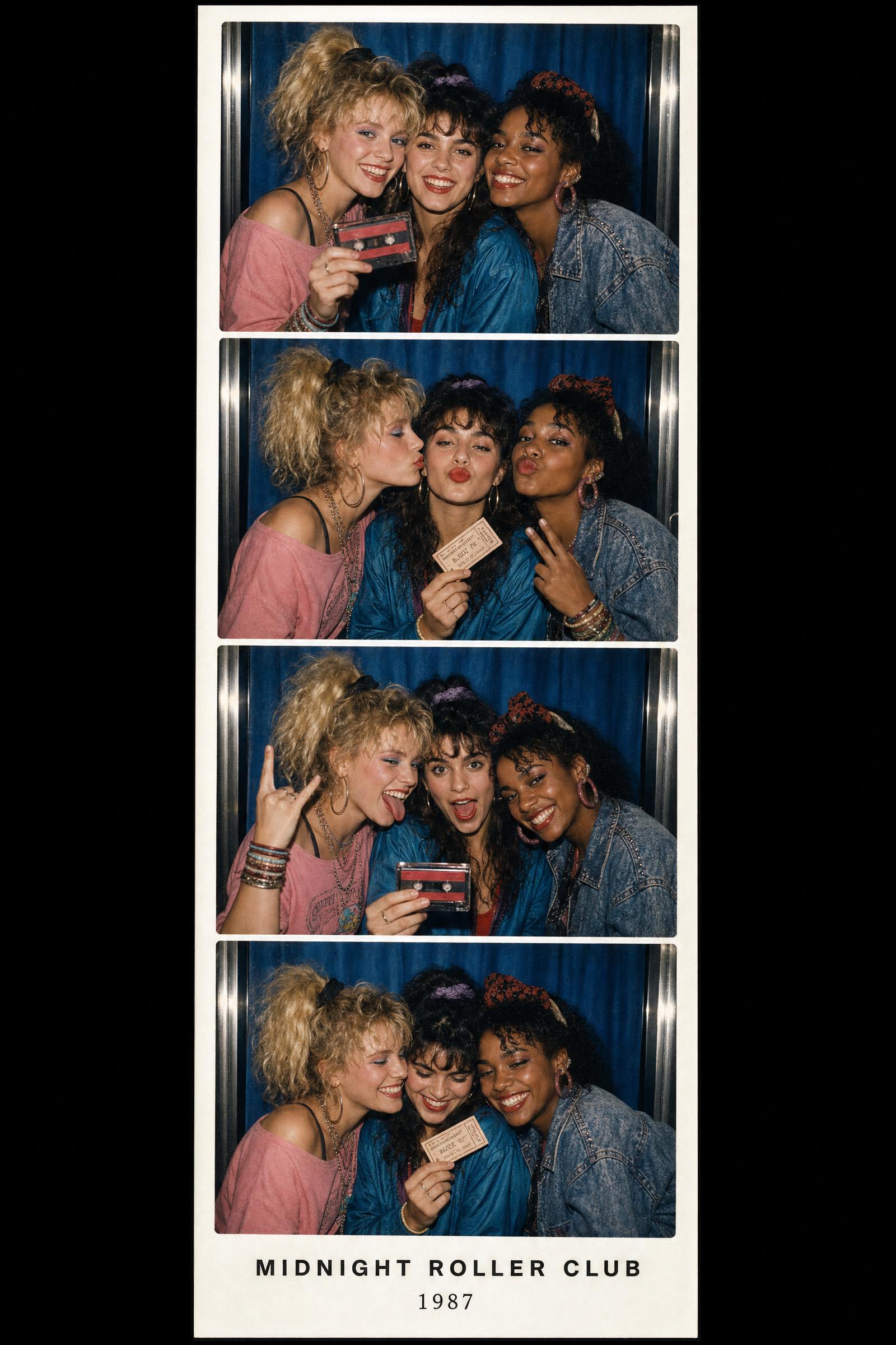 Retro Photo Booth GPT Image 2 Prompt with fictional friends in a roller disco booth