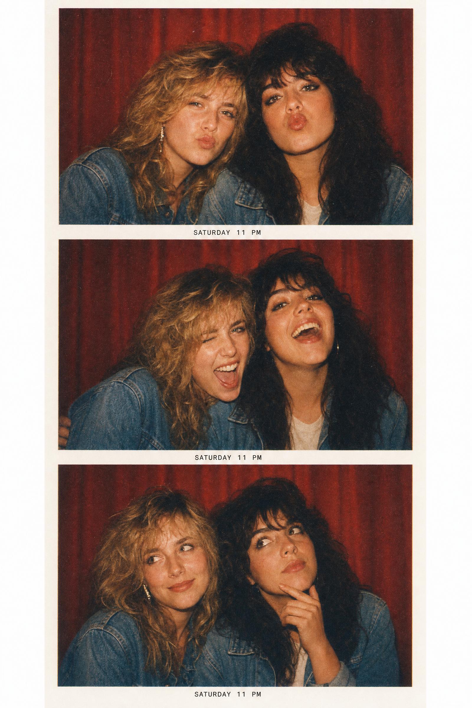 1980s photo booth triptych with two friends
