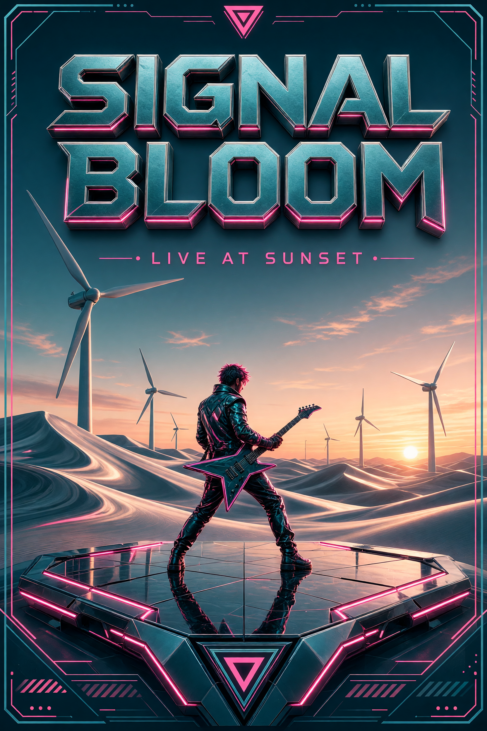 Signal Bloom desert concert poster with geometric lettering
