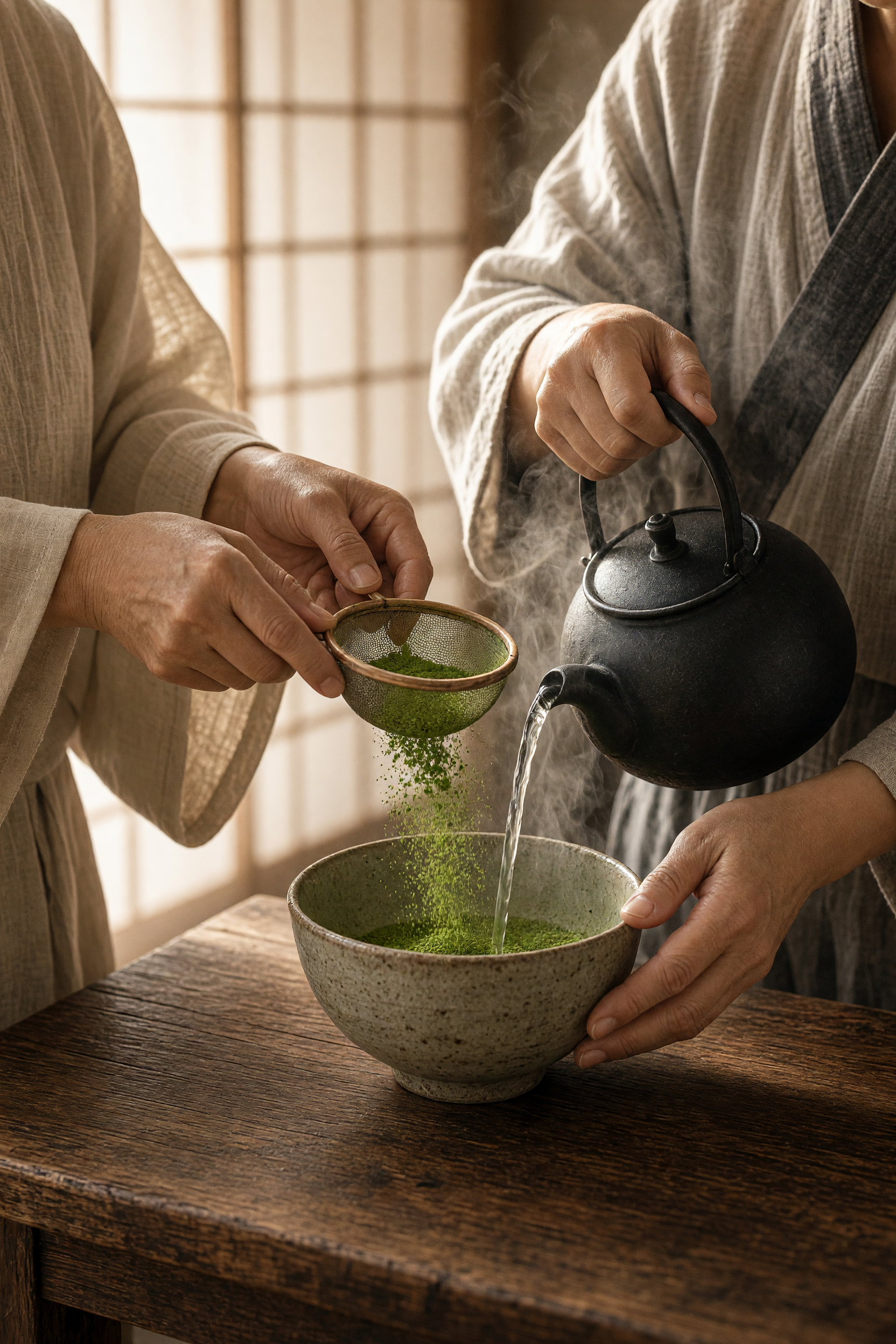 Tea makers preparing matcha