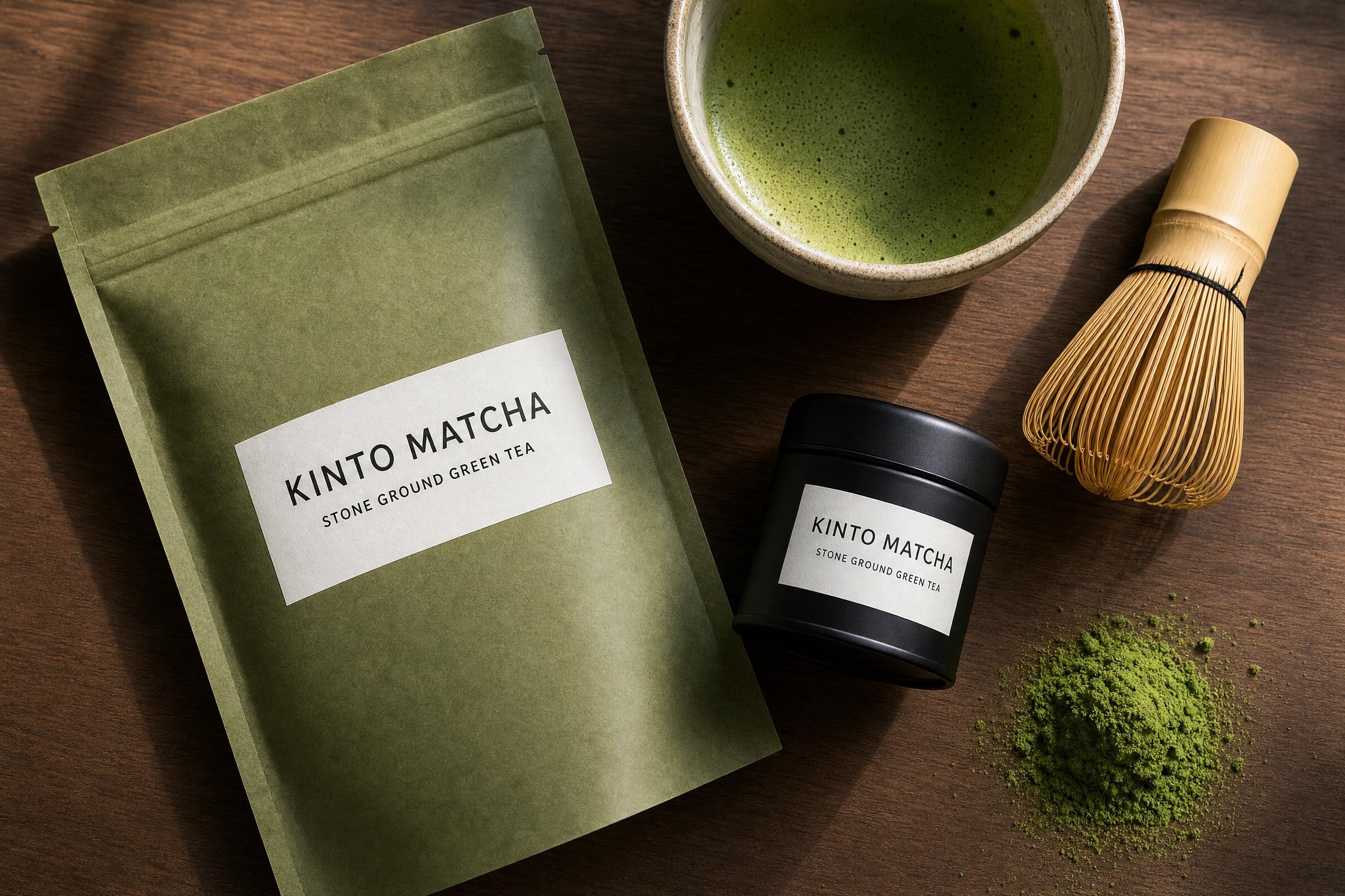 Kinto Matcha pouch and tea tin packaging