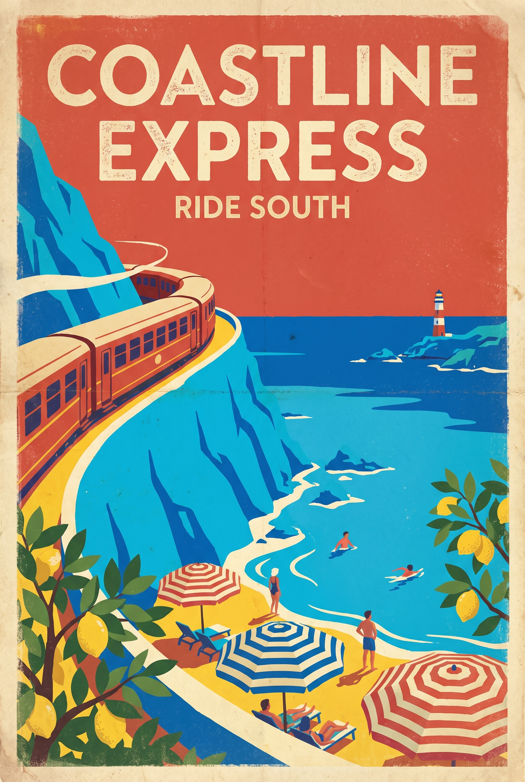 coastline train nano banana poster